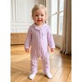 thumbnail image 4 of Cenuakty Baby Jumpsuit Long Sleeve Stripes Print Button Up Romper Footless Pajamas, 4 of 9