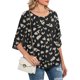 thumbnail image 4 of Qarigey Camisa de mujer Estampado de media manga Top Camisa de mujer Estampado de medio cuello Blusa informal Prendas para la parte del cuerpo flor blanca negra XXL, 4 of 5