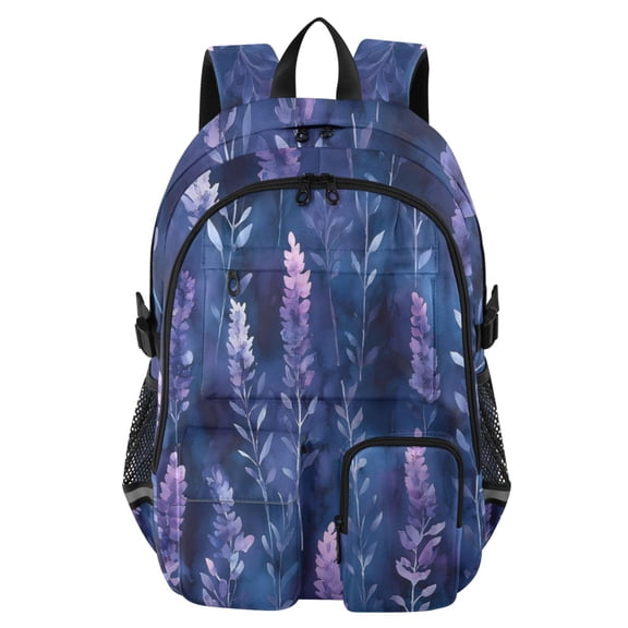 DIXRUYEE Blue Lavender Pattern Backpack for School 14”Laptop Compatible with Reflective Safety Strips