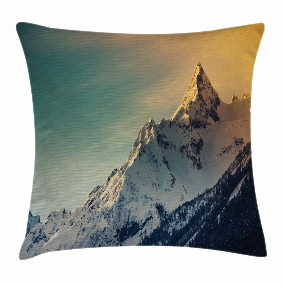 Mountains Throw Pillow Cushion Cover, Winter Mountains Panorama Style