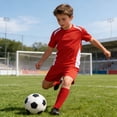 thumbnail image 2 of CPNG Boys Girls Summer Football Sports Outfits Short Sleeve Round Neck T-Shirt Shorts and Socks 3 Piece Set Kids Training Competition Set(Red,5-6 Years), 2 of 7