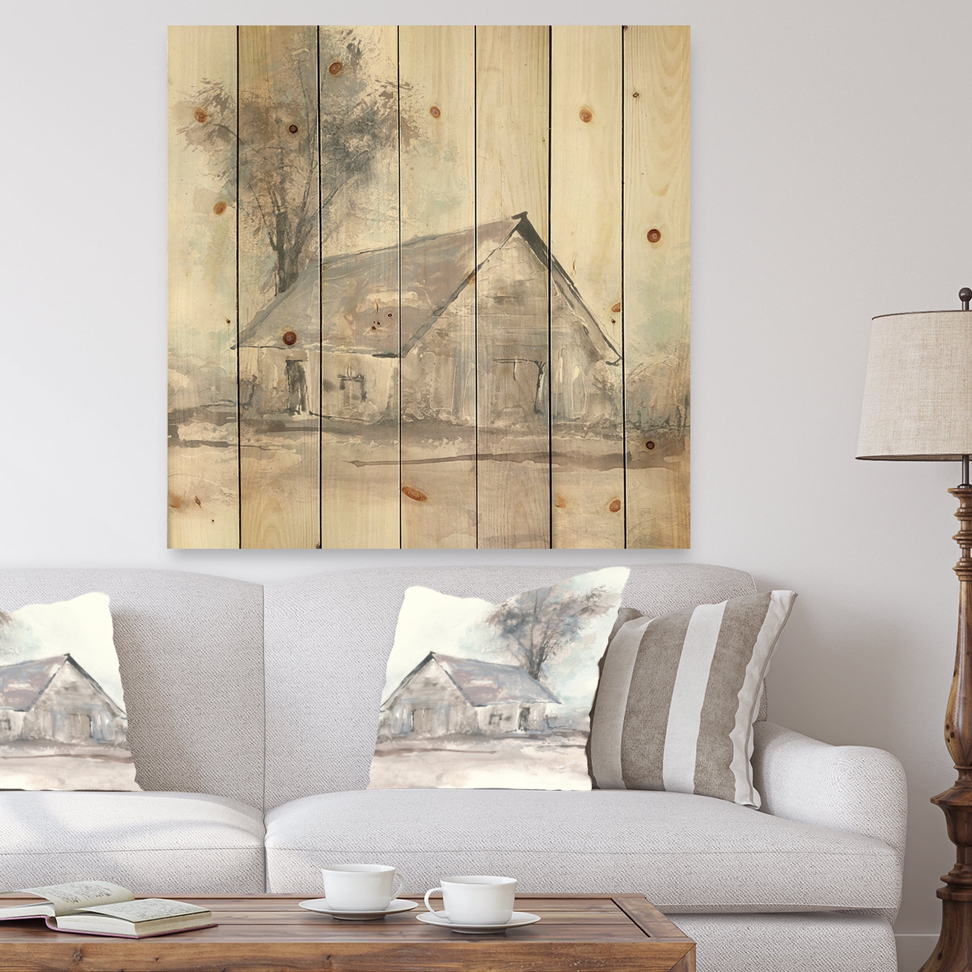 Designart 'Farmhouse Barn Grey III' Modern Farmhouse Print on Natural Pine Wood