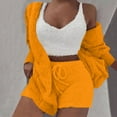 thumbnail image 2 of HUJlwoi Women Fuzzy Pajama Set 3 Piece Outfit Fluffy Fleece Cardigan Outerwear Sleeveless Crop Top with Shorts Pj Set Warm Nightwear, 2 of 7