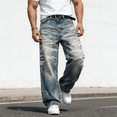 thumbnail image 4 of Men's 100% Cotton Non-Stretch Baggy Jeans - Marble Bleach Wash Distressed Wide-Leg Denim Pants, Streetwear-Inspired Loose Fit Trousers, 4 of 4