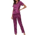 thumbnail image 6 of FRSASU Plus size Pajamas Womens Home Wear Pajamas Women Two-Piece Suit Sleeve Pants Pajama Set Homewear Purple 4(S), 6 of 7