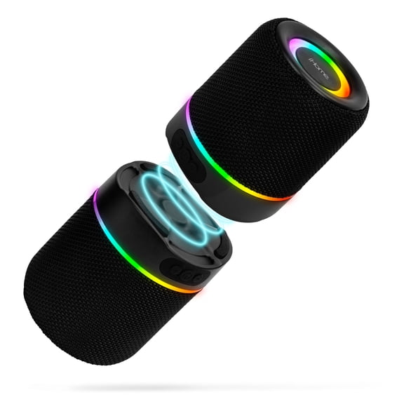 iHome 2-in-1 Portable Bluetooth Speaker, Magnetic Split Design, TWS Stereo, RGB LED Lights, USB & TF Card Slots, USB-C Rechargeable