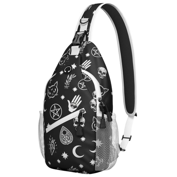 Gothic Astrology Sling Backpack Celestial Sun Moon Starry Night Cosmic Spiritual Witchy Artistic Pattern Aesthetic Crossbody Bag