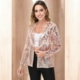 thumbnail image 2 of Women's Sequin Embellished Open-Front Cardigan with Sheer Mesh Long Sleeves - 2X, Apricot, 2 of 6