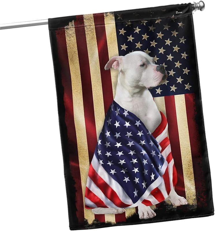 American Bulldog House Flags, Dog Decor Flag - 4th of July Decorations for Home, Yard Decor, House Flag Patriotic Dog Decor, Double Sided, Heavy Duty Canvas Flag Indoor Outdoor