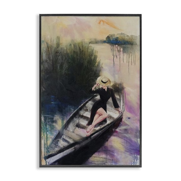 Stupell Industries Eclectic Fashion Diva on River Boat Black Framed Giclee Art, 12 x 18, by Lucille Lee