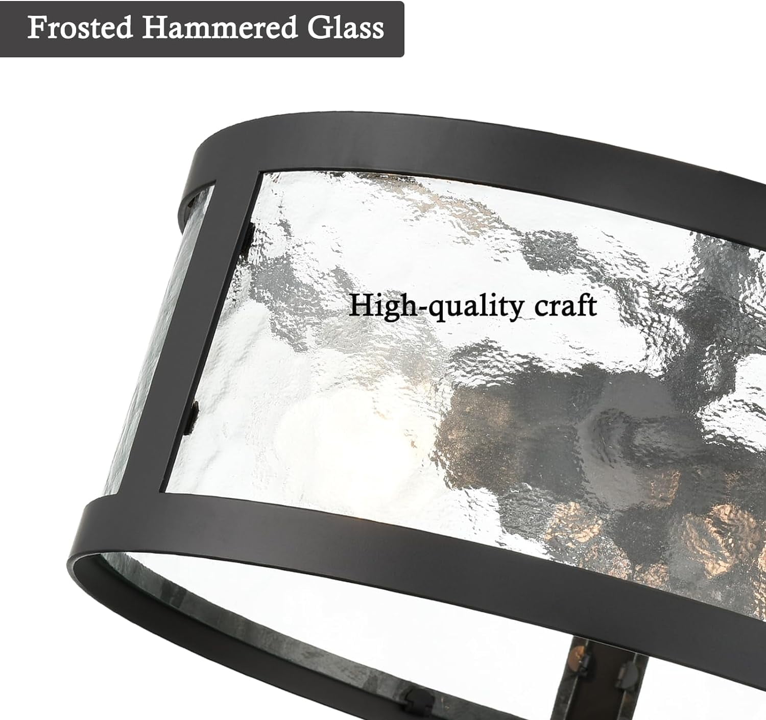 Farmhouse Semi Flush Mount Ceiling Light Black Light Fixtures Ceiling Mount 2-Light with Hammered Glass for Bedroom Kitchen Bathroom Entryway Proch