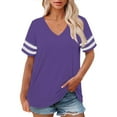 thumbnail image 2 of Bovemsi Plus Size V Neck T Shirts Women Short Sleeve Tops Casual Summer Tshirts Loose Fit Tee, Purple Women's Summer Short Sleeve T-Shirts, XXL, 2 of 4