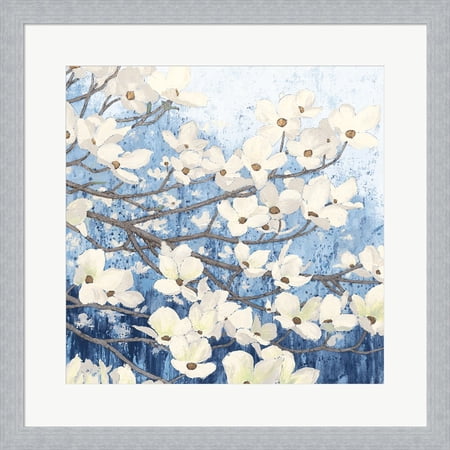 Dogwood Blossoms II Indigo by James Wiens, Framed Wall Art, 19.5W x 19.5H