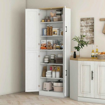 Yardi Yarda 4-Door Kitchen Pantry Cabinet, Freestanding Kitchen Pantry with Adjustable Shelves and Doors for Indoor, White