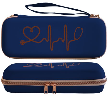 Plaris Stethoscope Case for Nurses for 3M Littmann/MDF/Omron Stethoscopes - Extra Room for Medical Bandage Scissors EMT Trauma Shears and LED Penlight, Navy Rosegold