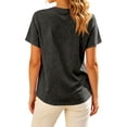 thumbnail image 4 of Shirts for Women V Neck Button Down Dressy Casual Henley Shirts for Women Summer Short Sleeve Trendy Relaxed Fit Basic T Shirts Dark Gray S, 4 of 7