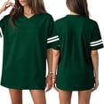 thumbnail image 3 of Bbyeadc Football Jerseys for Women Short Sleeve Cotton Striped Trim Jerseys V Neck Breathable Shirt Athletic Workout Tops,Green (XX-Large), 3 of 5