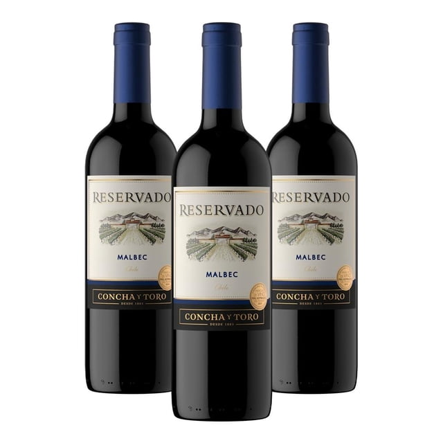 Paquete 3 botellas Vino Tinto Concha y Toro Reservado Malbec 750 ml