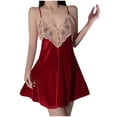 thumbnail image 1 of Camisón corto de terciopelo para mujer, color liso, sin espalda, con tirantes, de poliéster., 1 of 4