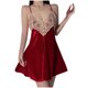 thumbnail image 1 of Camisón corto de terciopelo para mujer, color liso, sin espalda, con tirantes, de poliéster., 1 of 4