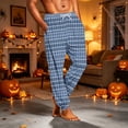 thumbnail image 4 of Men's Traditional Plaid Pajama Pants with Pockets & Drawstring - Cuffed Jogger Sleep Bottoms for Men, Elastic Waist Soft Lightweight Lounge Homewear Dark Blue L, 4 of 7