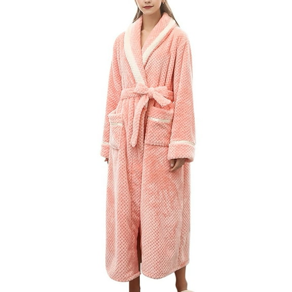 JGTDBPO Robe For Womens Long Sleeve Soft Plush Fleece Warm Bandage Robe Lounge Bathrobe House Coat Full Length Long Gown Pajamas Long Sleepwear Pocket Waistband Belts
