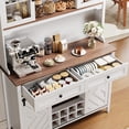 thumbnail image 6 of 72" Farmhouse Bar Cabinet with Sliding Barn Door & Charging Station - Large Buffet with Wine Hutch, 2 Drawers & 8 Shelves, LED Rustic Coffee Bar for Dining Room, 6 of 7