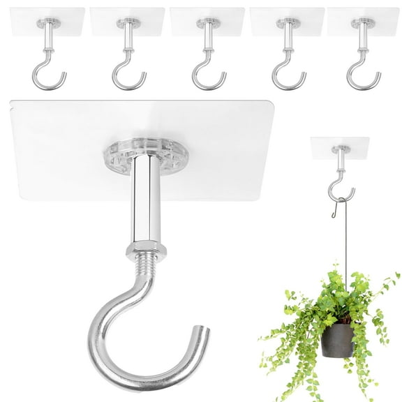 5 Pack Ceiling Hooks Adhesive, Ceiling Hooks Heavy Duty for Hanging Plants, Holds Up to 30lbs, No Drill Ceiling Hooks for Lights, Lanterns,Wind Chimes,Christams Wreath Socks