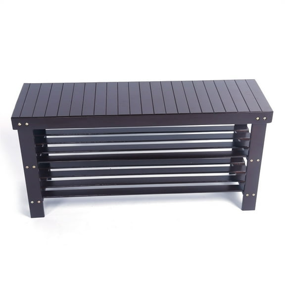 3 Tiers Shoe Rack Bamboo Stool 90cm Strip Pattern, Coffee