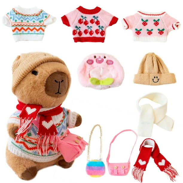 Peluche WAKSUN Capybara con 10 prendas y accesorios de 26 cm