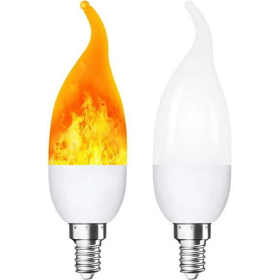Flame Light Bulbs, 3 Modes LED Flame Effect Light Bulb, E12 Base Flickering Light Bulb with Gravity Sensor,Flickering Light Bulbs Halloween Home Party (2 Pack-E12)