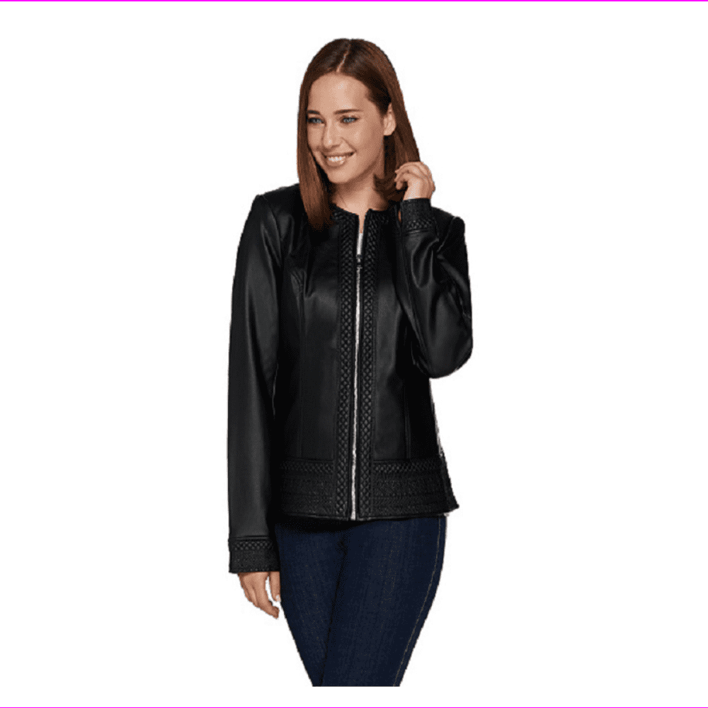 Studio by Denim and Co. Faux Leather Jacket with Embroidery Trim, Size ...