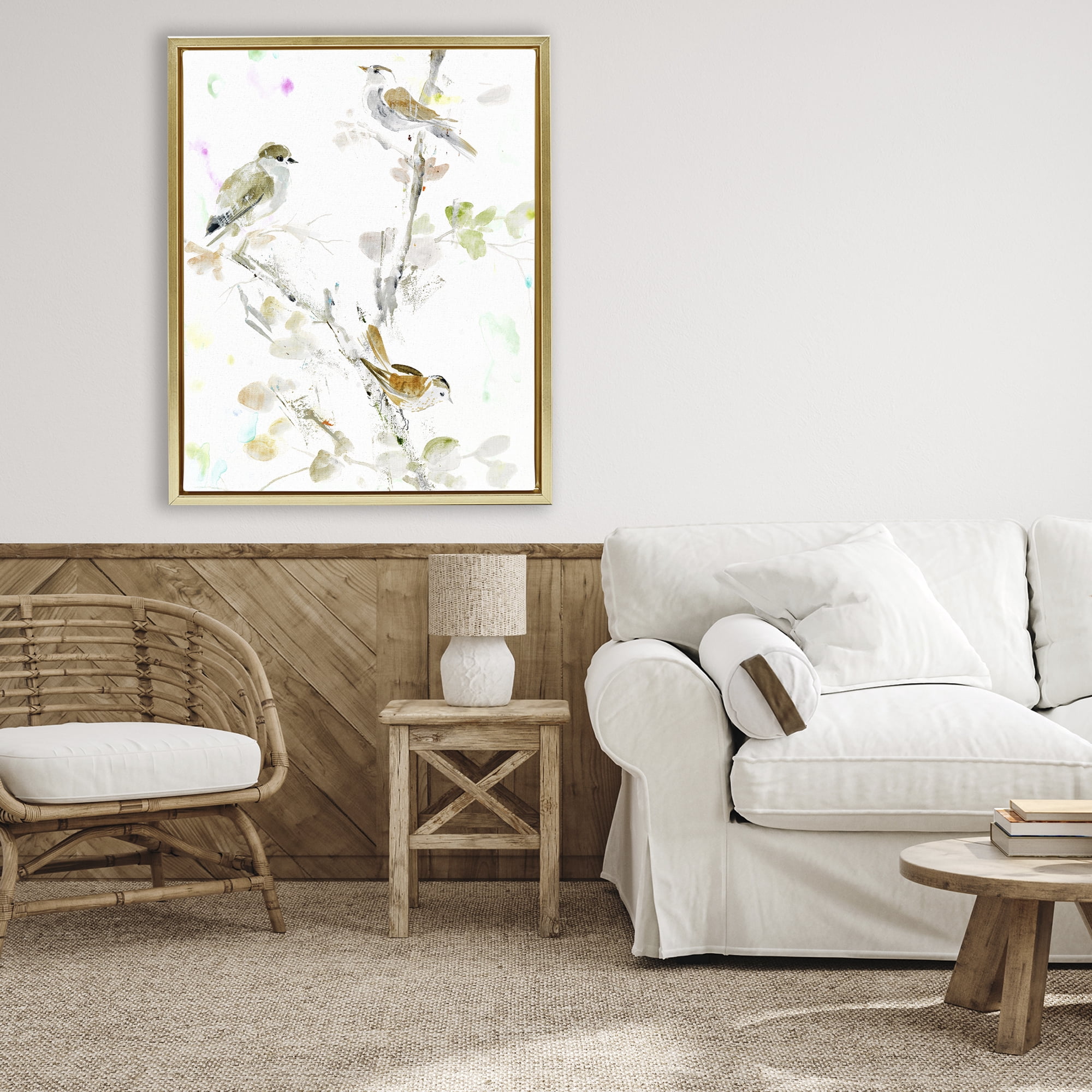 Stupell Industries Delicate Feathers Trio Gold Framed Floater Canvas Wall Art, design by Lorenzo Collective
