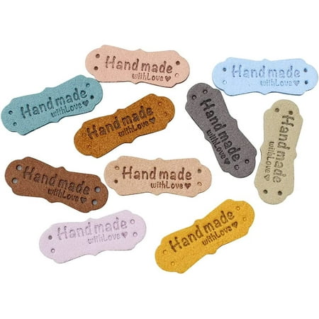 100 étiquettes en cuir PU faites à la main, étiquettes de vêtements faites  à la main, étiquettes en cuir cousues avec des trous pour l'artisanat, les