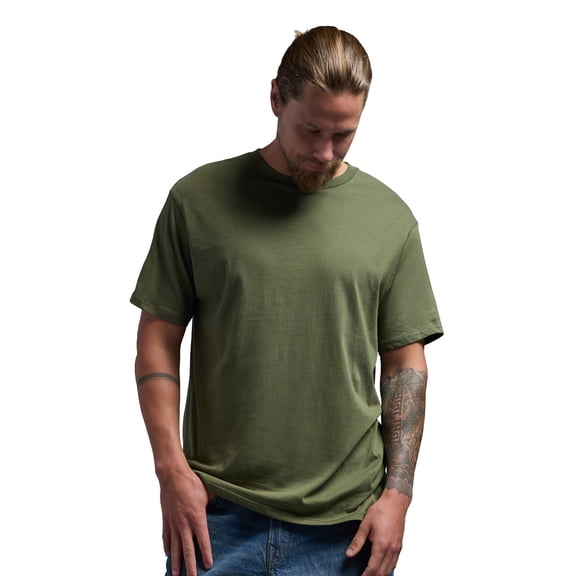 Expert Brand Men's Americana 100% Cotton Crew Neck T-Shirt, Military Green, Large