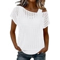 thumbnail image 5 of Delayuji Crochet Tops for Women Summer Short Sleeve Hollow Out Lace Swimsuit Cover Up Off Shoulder Beach Vacation Tops Daily Wear Clubwear Night Wear White M, 5 of 7