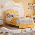 thumbnail image 2 of Twin Bed Frame with Storage & LED Light, Velvet Led Bed Frame with Headboard, No Box Spring Needed, Wooden Slats, Noise Free, Orange, 2 of 7