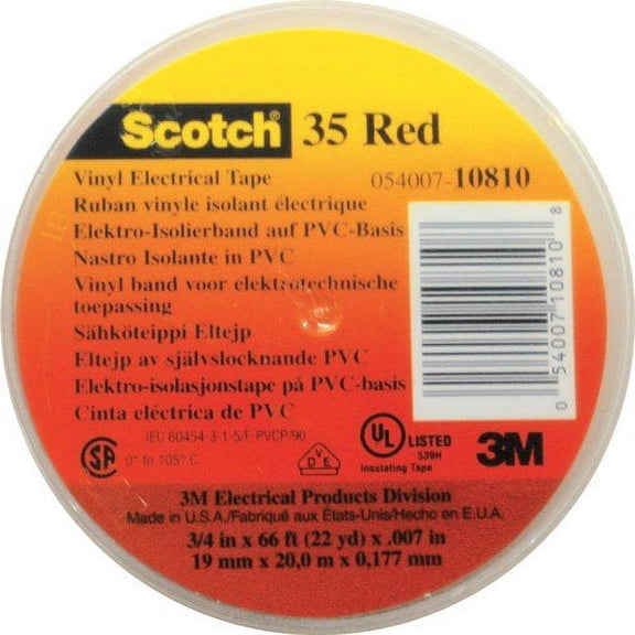 3M 35 Red Vinyl Electrical Tape, 3/4" x 66' 2/pKG