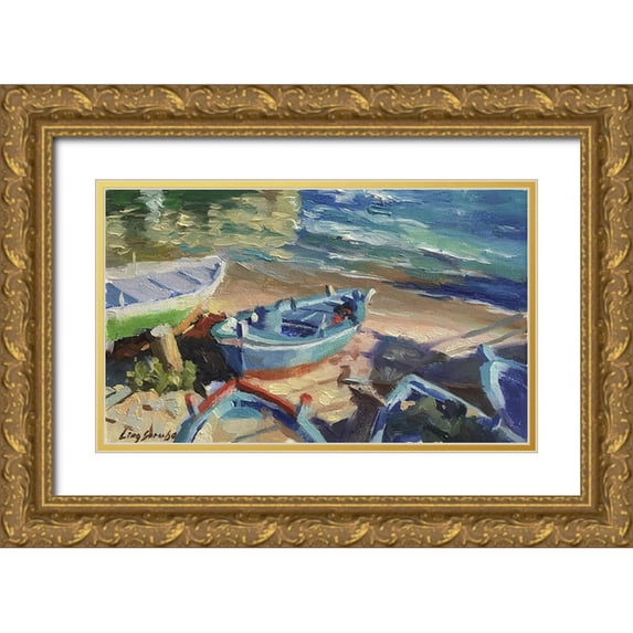 Strube, Ling 32x21 Gold Ornate Wood Framed with Double Matting Museum Art Print Titled - Blue Boat