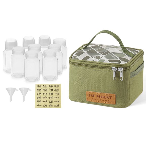 BLEEUS Spices Bottle Bag Condiment Jars Organizer For Camping Bbq Camping Storage ( Green 9pcs Set)