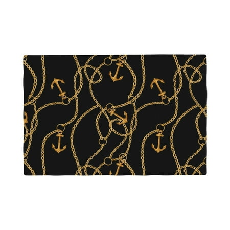 

Table Placemats Set of 6 - vintage golden anchor chain black 12x18 In Faux Linen Double Heat Resistant Place Mats Cloth Indoor/Outdoor Placemats Washable Table Mats for Dining Kitchen Party