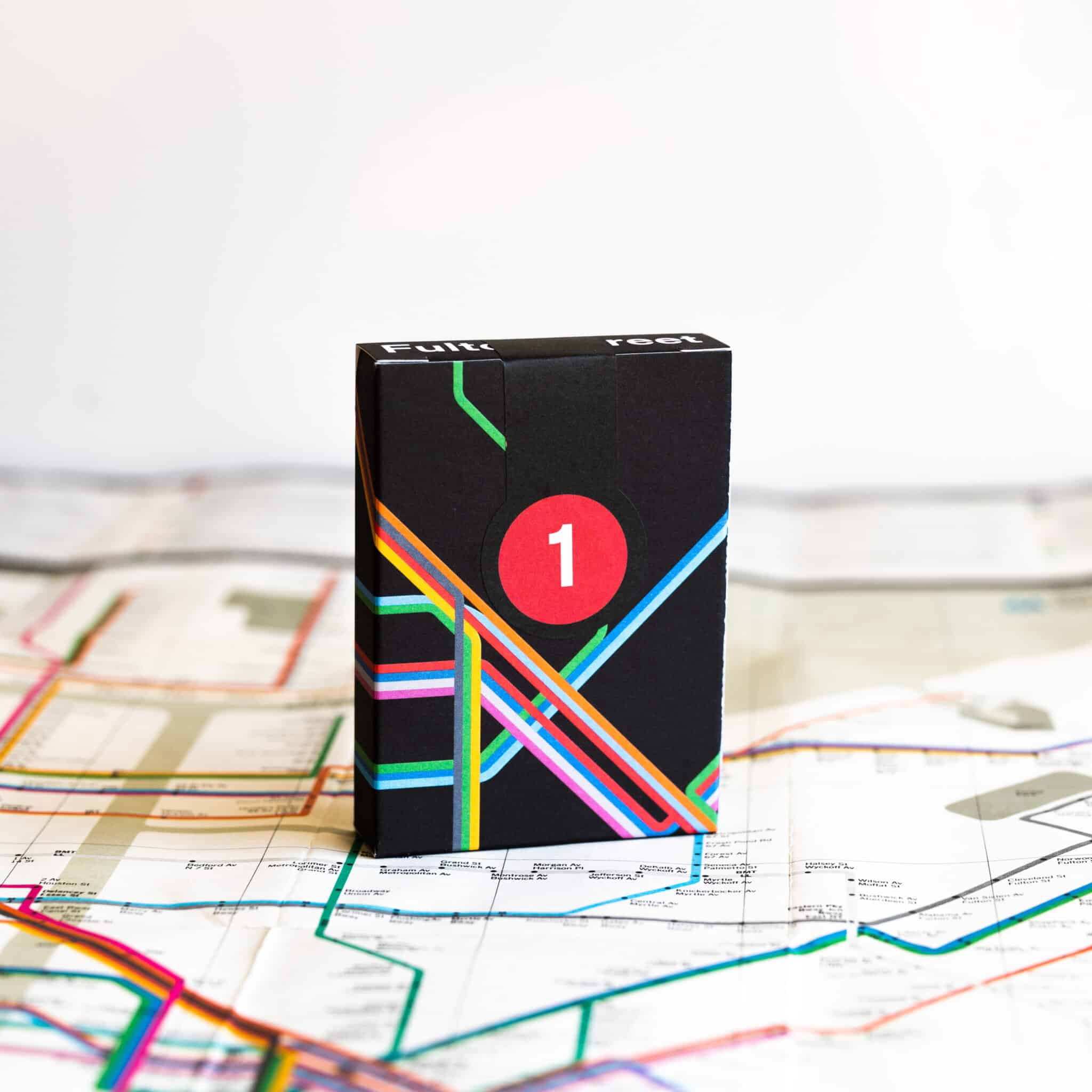 Black Fulton Street MTA (Red Gilded) Playing Cards (1972 Vignelli Map)