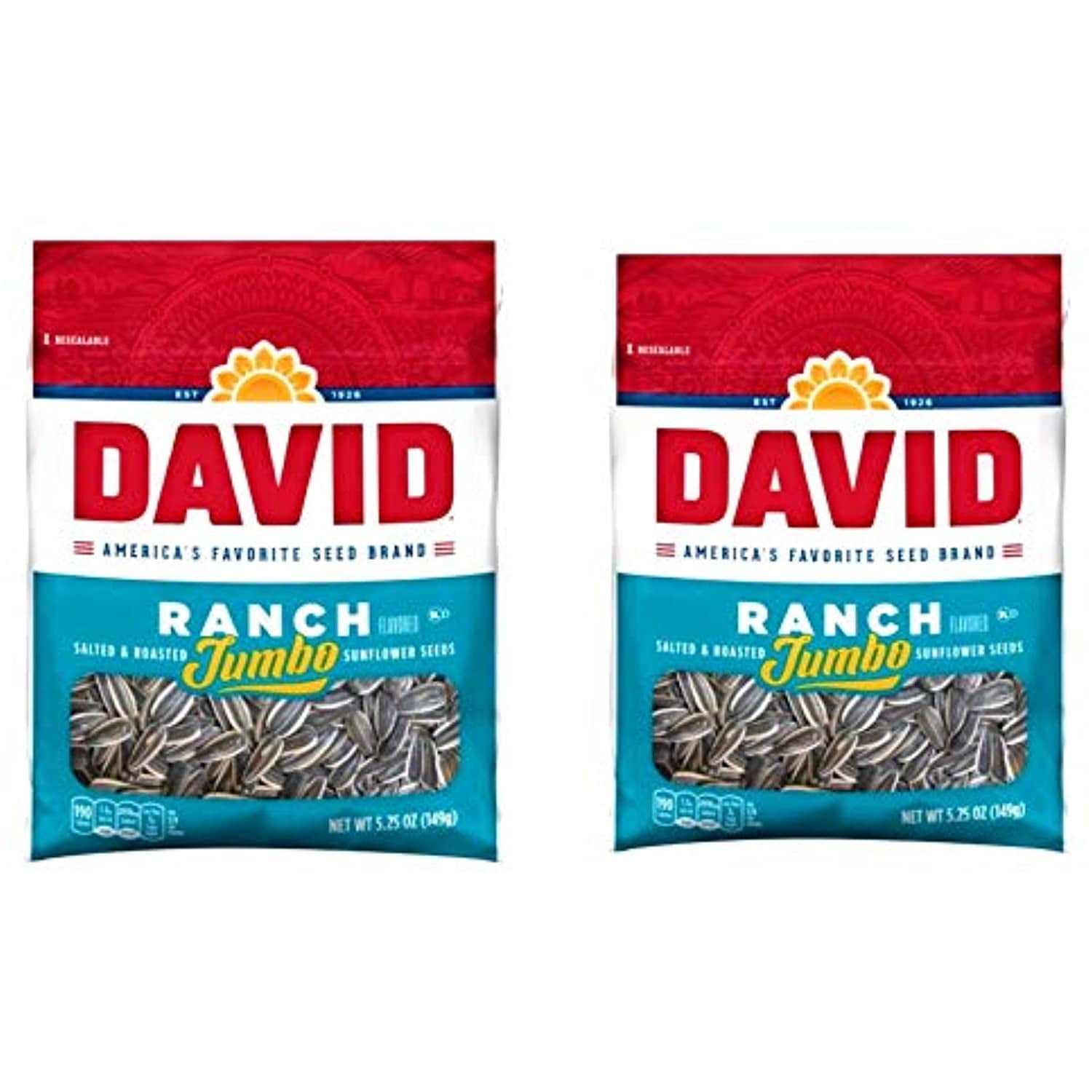 David, Sunflower Seeds, Roasted & Salted, Ranch, 5.25Oz Bag (Pack Of 2
