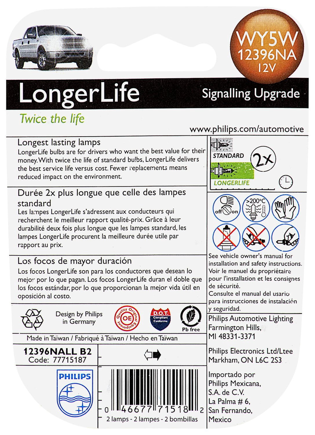 Philips LongerLife Miniature 12396LL, Pack of 2