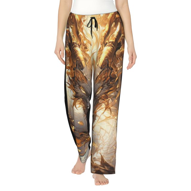 Balery Golden Horned White Dragon Pantalones de pijama para mujer, pijamas ultraligeros, pantalones de estar por casa-3X-Large