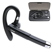 Bluetooth Headset, Wireless Bluetooth Earpiece V5.0 Hands-Free Earphones with Built-in Mic for Driving/Business/Office, Compatible with iPhone and Android-Black,W/Charging case