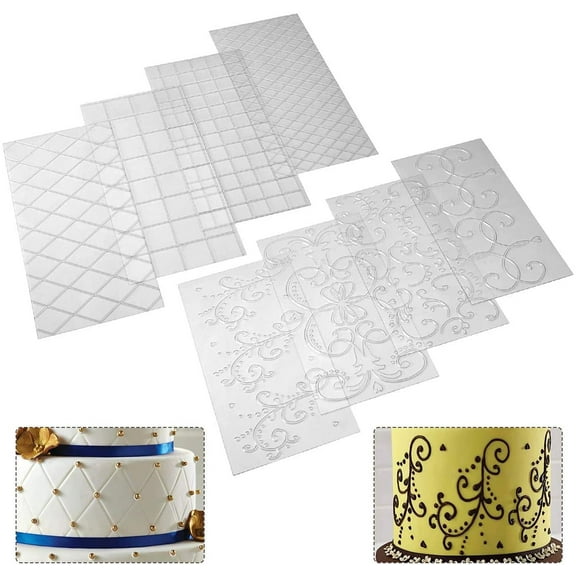 Transparent Cake Fondant Impression Mat, Cake Fondant Baking Decoration Tools,Square Diamond Grid Border Vine Lace Texture Embossed Mat for Cake Decorating