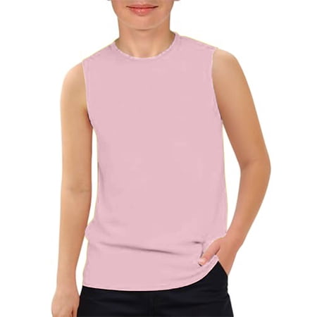 longantii Boys Athletic Tank Tops Kids Sleeveless Crewneck Shirts Quick Dry Undershirts Tees Pink 3-4 Years