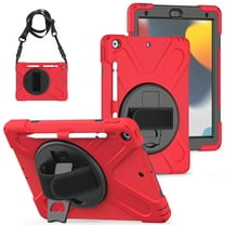 XYX Case for iPad 9th/8th/7th Gen 10.2 inch 2021/2020/2019 with 360 Degree Rotating, Hand Strap, Shoulder Strap, Red