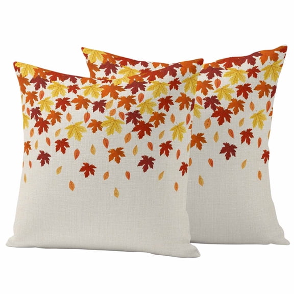 Outdoor Pillow Covers 18 x 18 Inches, Fall Maple Leaf Waterproof Throw Pillow Cover Set of 2, Thanksgiving Vintage Yellow Orange on Linen Decorative Square Cushion Covers for Patio/Tent/Couch/Garden